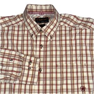Ariat Pro Series Long Sleeve Button Down Windowpane Gingham Check Plaid Mens L